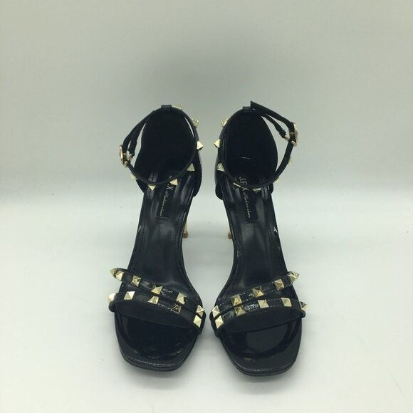 Black Women Ankle Strap Rivets Sandals Open Toe Mid Heels Pumps - Picture 1 of 10
